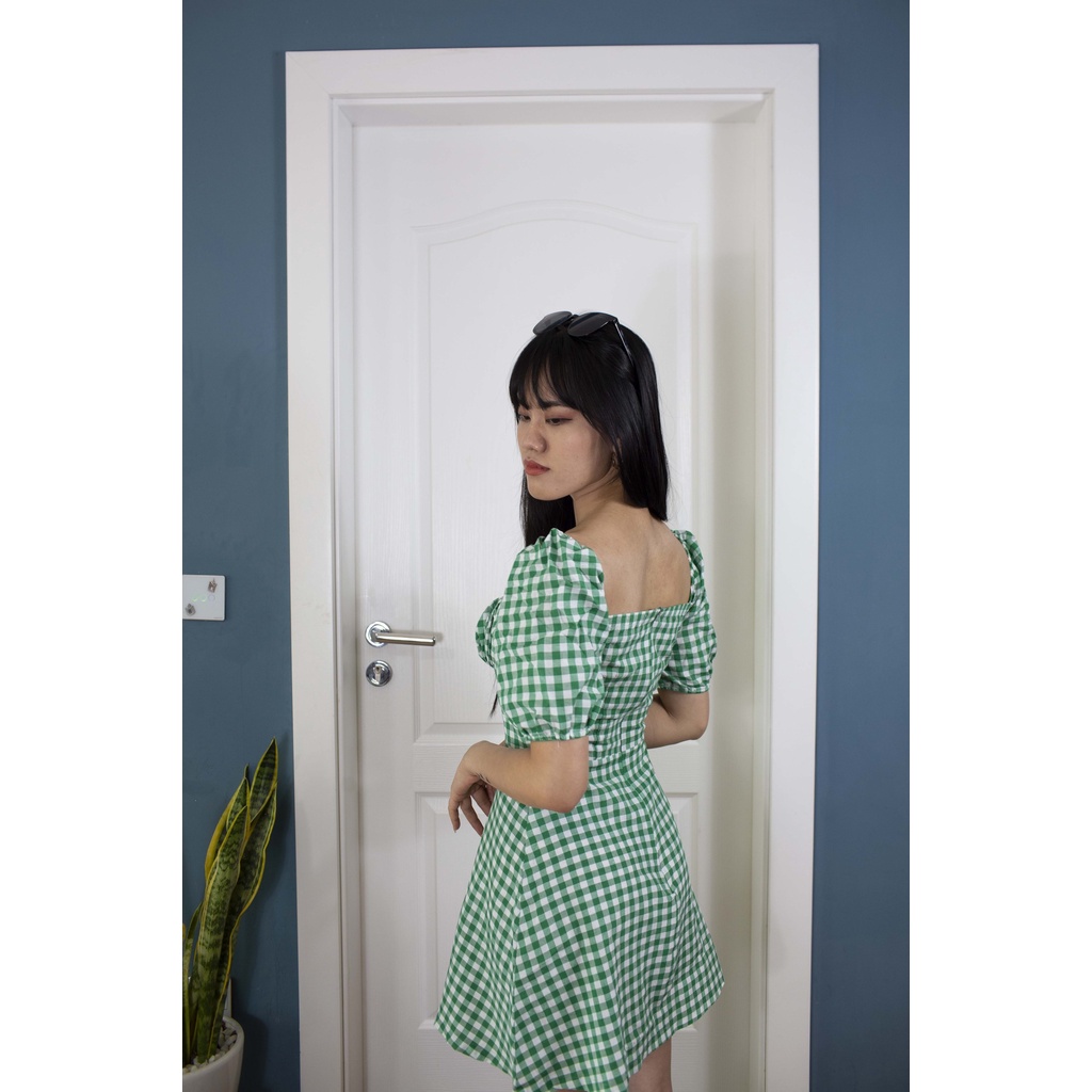 Váy Đầm Kẻ Sọc Caro Tay Phồng Cổ Bèo Dáng Chữ A - Váy Thanh Lịch Nhẹ Nhàng Hàn Quốc | BigBuy360 - bigbuy360.vn