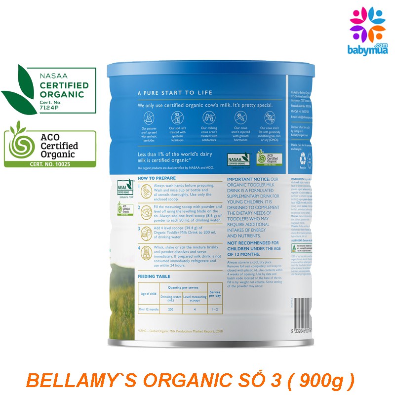 sữa Bellamy s Organic hữu cơ số 3 900g