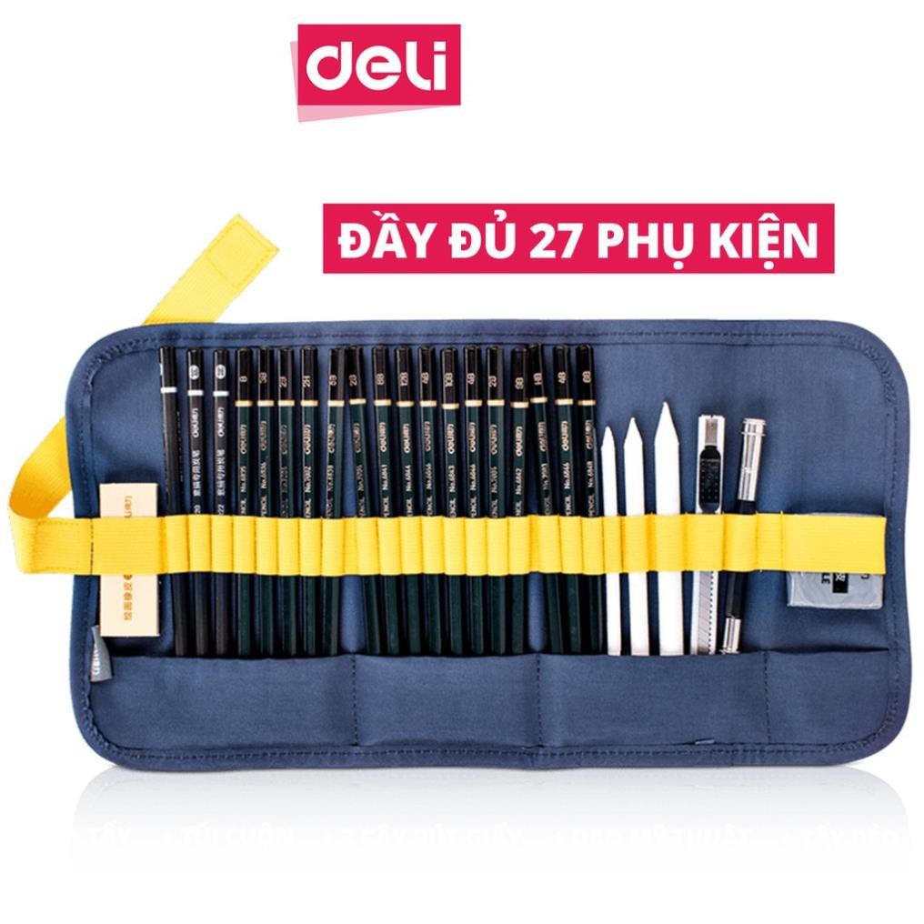 Bộ dụng cụ vẽ phác thảo 27 phụ kiện Deli - vẽ mỹ thuật - 1 bộ - 58125