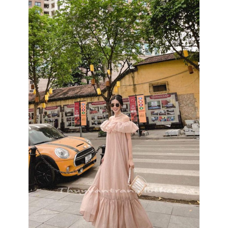 Đầm maxi phối bèo ngang vai .Hàng thiết kế