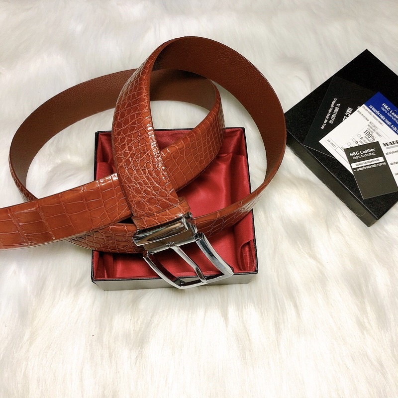 Thắt lưng nam da cá sấu thật 100%, rộng 4cm, dây nối