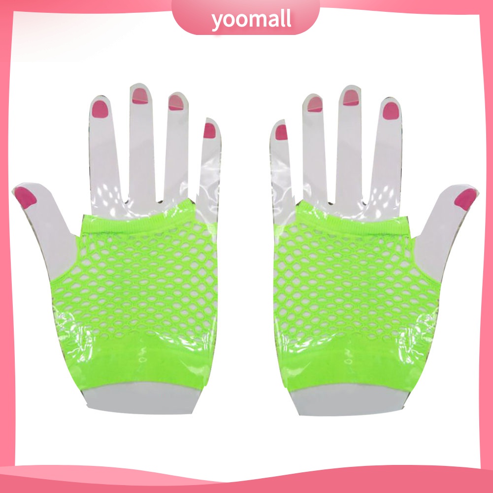 Yomall♡ Găng Tay Lưới Hở Ngón Màu Neon Phụ Kiện Cho Bữa Tiệc Đêm