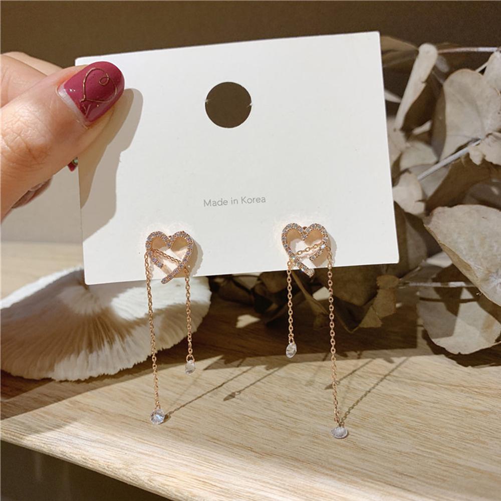 Bông Tai Hình Trái Tim Dáng Dài Phong Cách Hàn Quốc Thời Trang Cho Nữ