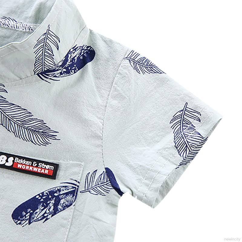 Bộ áo sơ mi cộc tay in hình lông vũ + Quần short cho bé