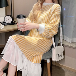 đầm len dáng suông dài phối ren