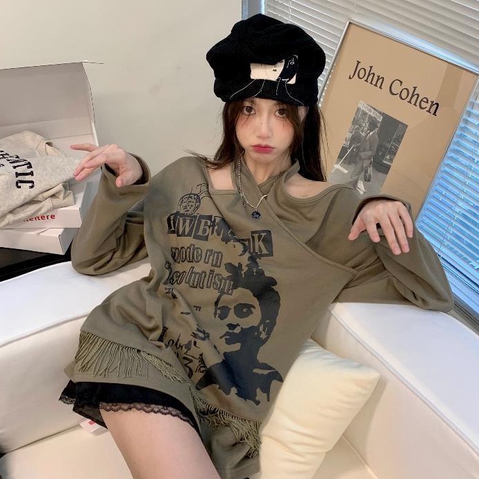 Áo Sweater Y2k Millennium Dáng Rộng In Họa Tiết Phong Cách Retro Hàn Quốc Thời Trang Thu Đông