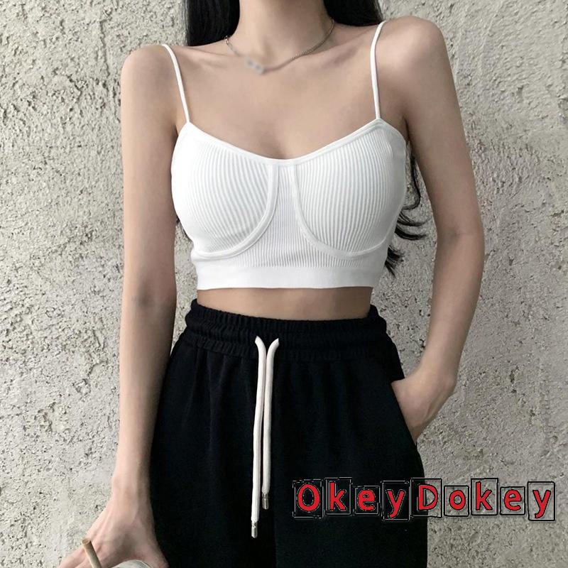 Áo Lửng Hai Dây Dệt Kim Mỏng Ôm Dáng Mềm Mại Màu Trơn Có Ngực Thời Trang Mùa Hè Cho Nữ