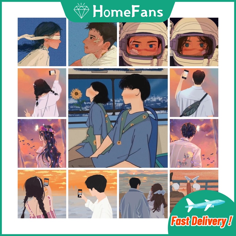 Bộ Tranh Đính Đá 5D Tự Làm 30x30cm / 40x40cm / 50x50cm Hình Cặp Đôi Lãng Mạn Trang Trí Nhà Cửa