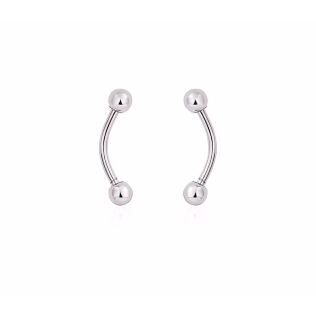 Khuyên tai bạc nữ TLEE cong bi chốt vặn hai đầu cá tính TleeJewelry B0315