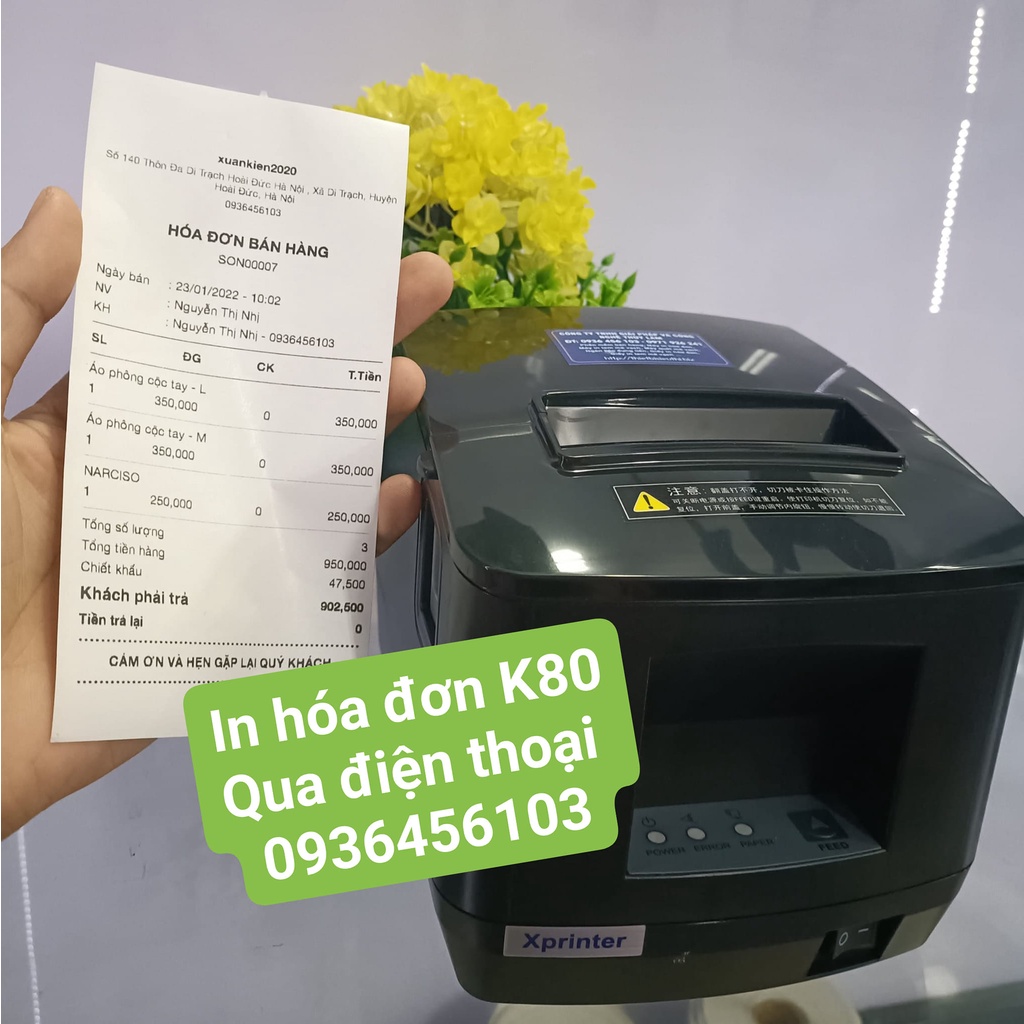 Máy in hóa đơn bán hàng kết nối điện thoại sử dụng các app bán hàng Loyverse, Kiotviet, Sapo...