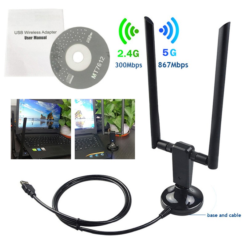 Bộ thu bộ chuyển đổi Wi-Fi không dây USB băng tần kép 2.4GHz / 5GHz dải dài 1200Mbps