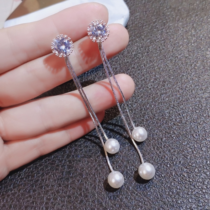 Nine Duolan Đôi Bông Tai Dáng Dài Đính Đá Zircon Ngọc Trai Nhân Tạo Thời Trang Cho Nữ
