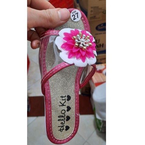 DÉP GUỐC ĐÍNH HOA BÉ GÁI CAO 4CM , Quai Trong Mềm Mại, Đế PU Chắc Chắn