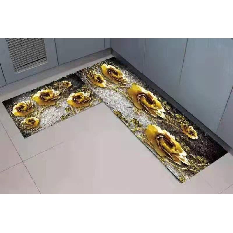 Thảm bếp 3D trang trí nhà bếp phòng ngủ (40*60 + 40*120 cm) cao cấp cao su chống trượt
