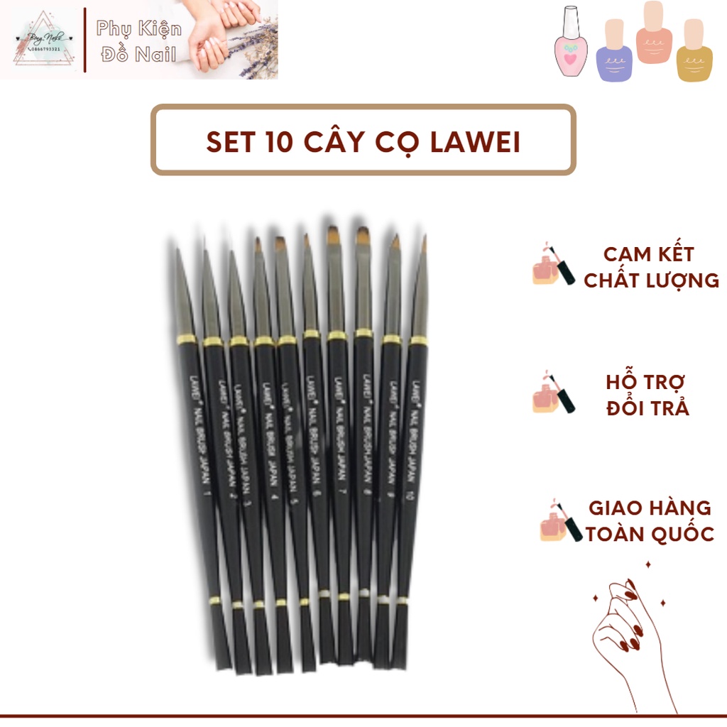 Cọ Vẽ Nail ? Giá Tốt Nhất ? Bộ Cọ 10 Cây Lawei Nhật Bản - Nail Brush Japan Cho Thợ Nail Chuyên Nghiệp