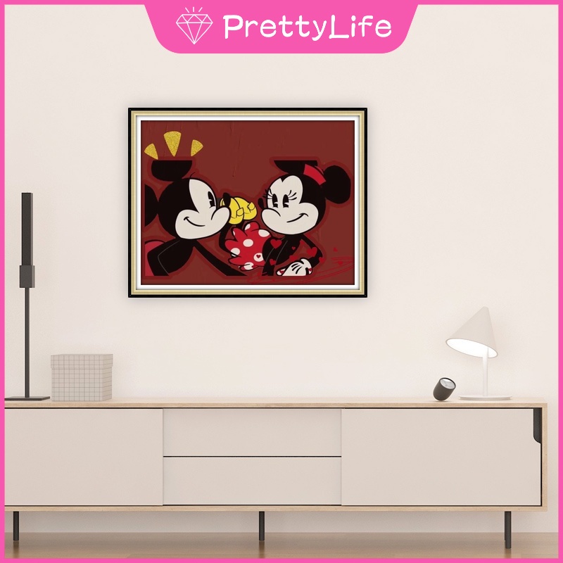 Tranh Đính Đá 5D Tự Làm Hình Chuột Mickey Và Minnie Trang Trí Nhà Cửa 30x40cm