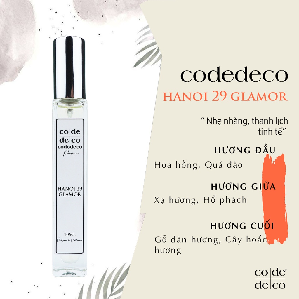 Tinh Dầu Nước Hoa CODEDECO Hanoi 29 Glamor (10ml) - Nhẹ Nhàng, Thanh Lịch, Tinh Tế