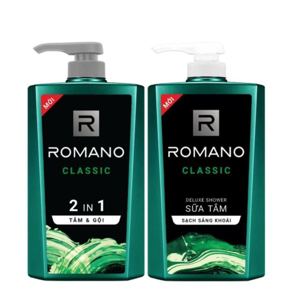 [Romano] Combo Tắm Gội 2In1 & Sữa Tắm Romano Classic Cổ Điển Lịch Lãm 650G/Chai