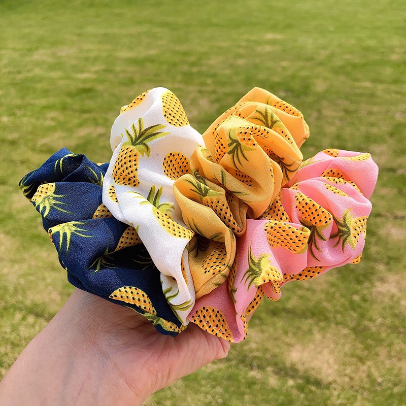 Dây buộc tóc co giãn in họa tiết quả dâu/quả dứa đáng yêu cho nữ