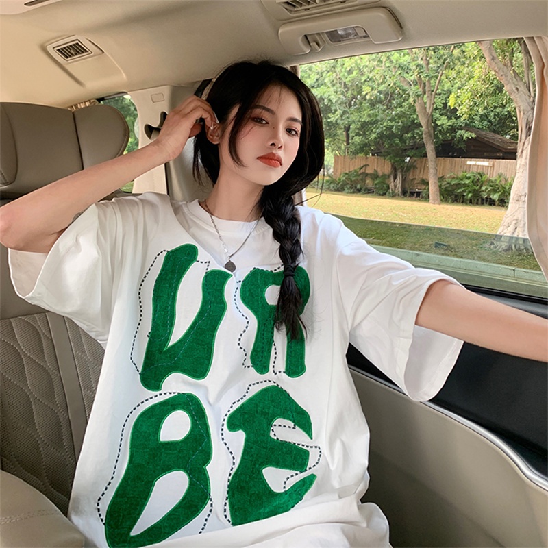 Áo Thun Tay Ngắn Dáng Rộng Thêu Họa Tiết Thời Trang Hàn Quốc Cho Nữ