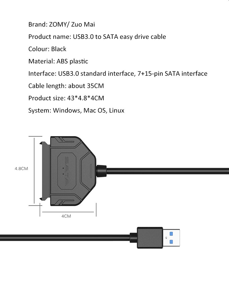 Cáp USB SATA 3 Sata sang Bộ chuyển đổi USB 3.0 LÊN ĐẾN 6 Gbps Hỗ trợ 2.5 / 3.5Inch Ổ cứng ngoài SSD HDD Sata III For Samsung | BigBuy360 - bigbuy360.vn