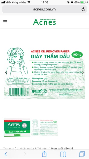 Giấy Thấm Dầu Acnes – Acnes Oil Remover Paper