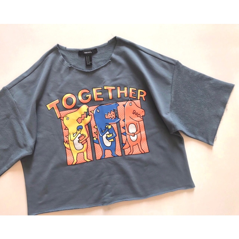 Áo thun cánh dơi form croptop rộng in Khủng Long Together vnxk