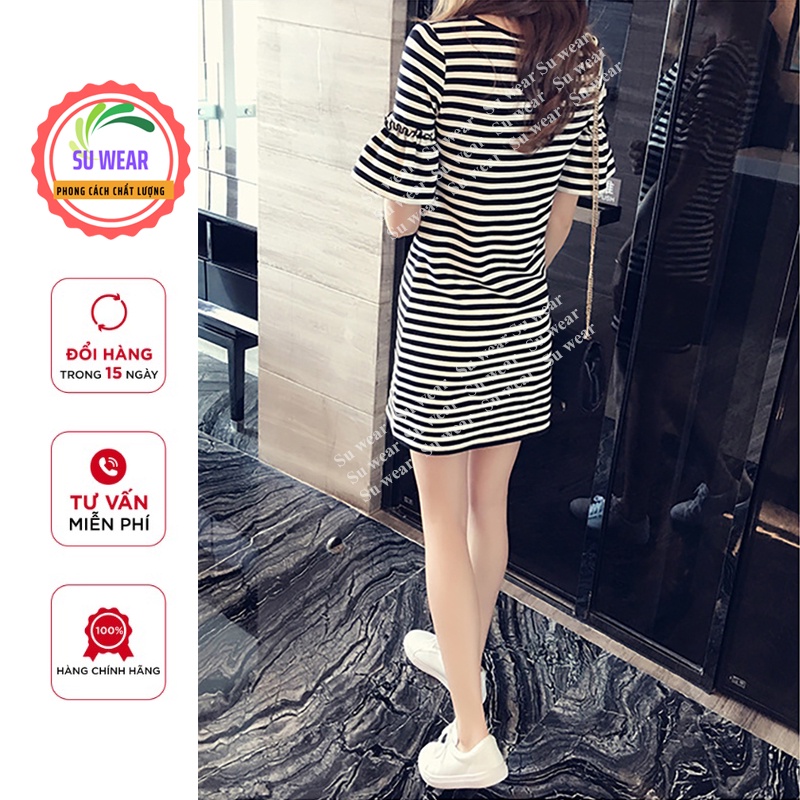 Đầm Sọc ngang Công Sở Trẻ Trung Váy Đi Dự Tiệc Cưới Hàn Quốc Nữ Cao Cấp, Vải Cotton, Thiết Kế Cao Cấp, Màu Đen Trắng | BigBuy360 - bigbuy360.vn