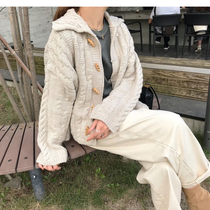 Áo Khoác Cardigan Dệt Kim Dáng Rộng Tay Dài Thời Trang Thu Đông Cho Nữ