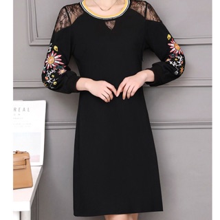 Đầm suông tay dài big size tay thêu hoa dự tiệc size đại 75-95kg