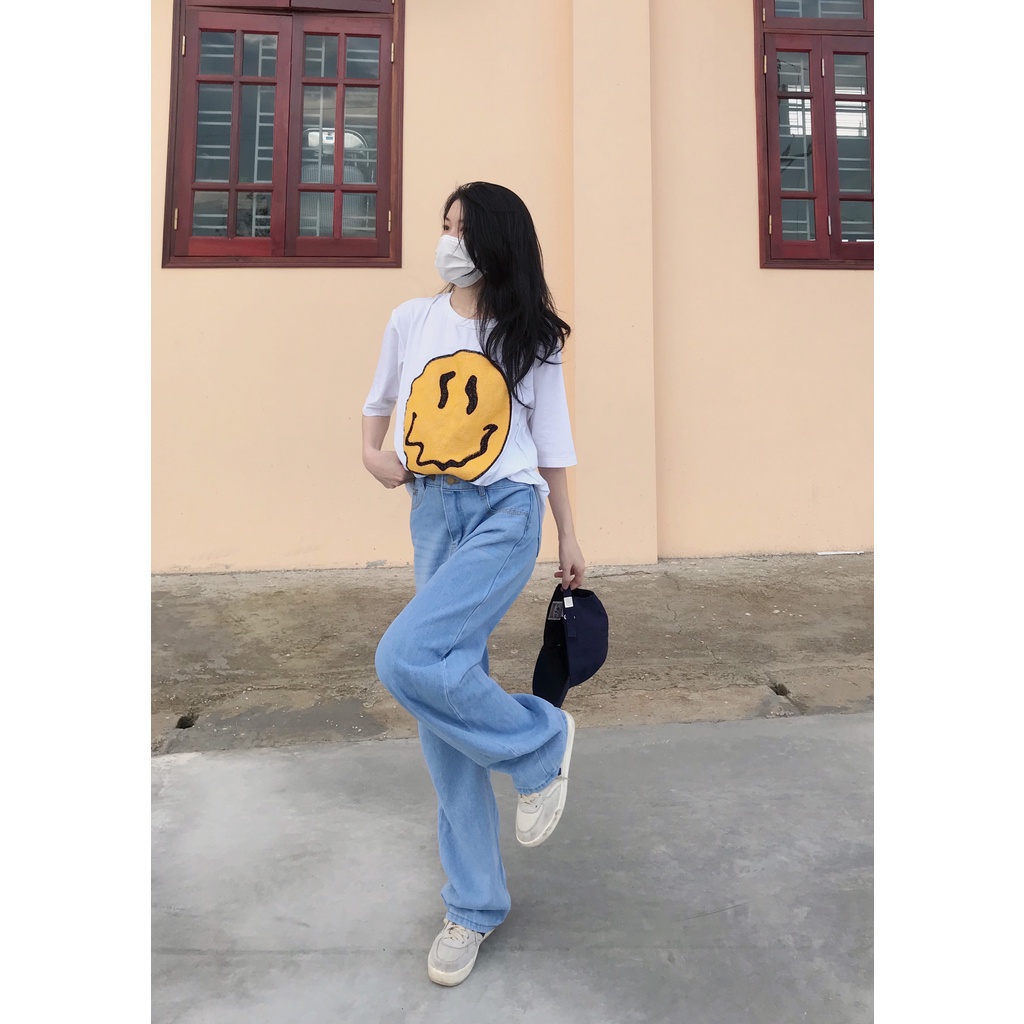 Quần jean nữ [ freeship] quần bò nữ ống rộng cạp chéo dáng suông siêu dài | BigBuy360 - bigbuy360.vn