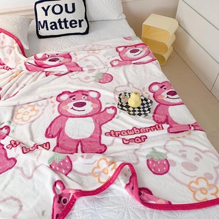 Chăn lông cừu san hô họa tiết gấu dâu tây disney dễ thương cho học sinh / văn phòng