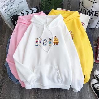 [Giá Nhà Máy] Áo Khoác Thể Thao Cotton Dày Dáng Rộng Có Mũ Trùm In Hình Doraemon Giản Dị Cho Cặp Đôi Mặc Thường Ngày