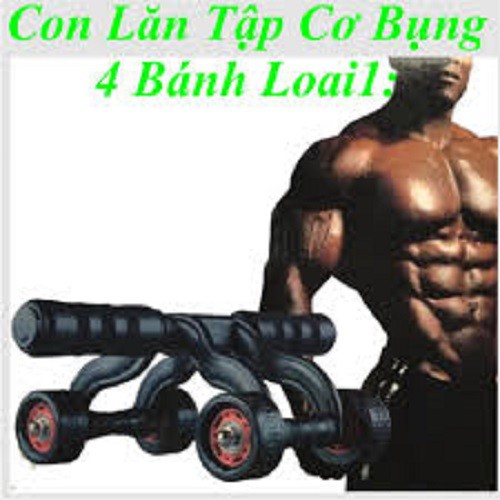 Con lăn tập cơ bụng 4 bánh cỡ lớn cao cấp - Tặng kèm Thảm lót