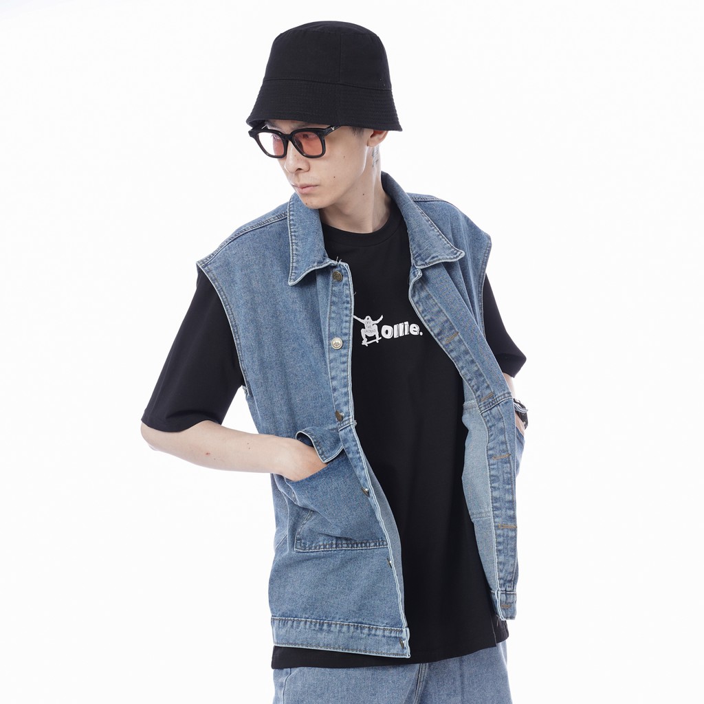 Áo Gile Jeans unisex N7 Basic nam nữ khoác bò ngắn tay form rộng oversize