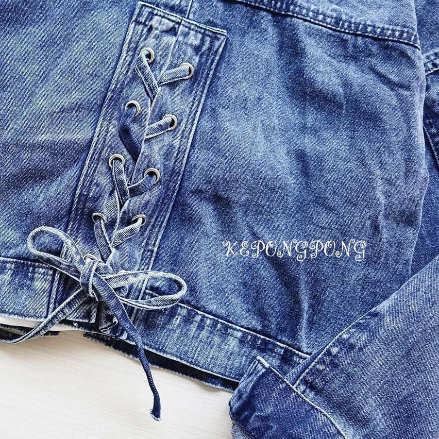 Áo Khoác Jeans Lưng Thắt Dây Phong Cách Hàn Quốc Cho Nữ