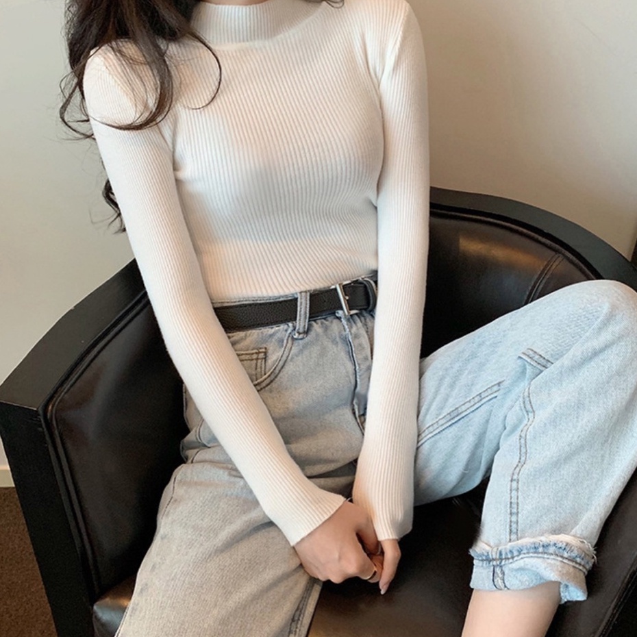 Áo len nữ cổ 3 phân NHẬT LINH áo len nữ dài tay tăm trơn basic hàng đẹp dày dặn - A290