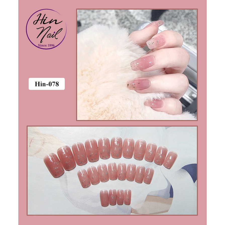Set 24 móng tay giả dài tông màu hồng