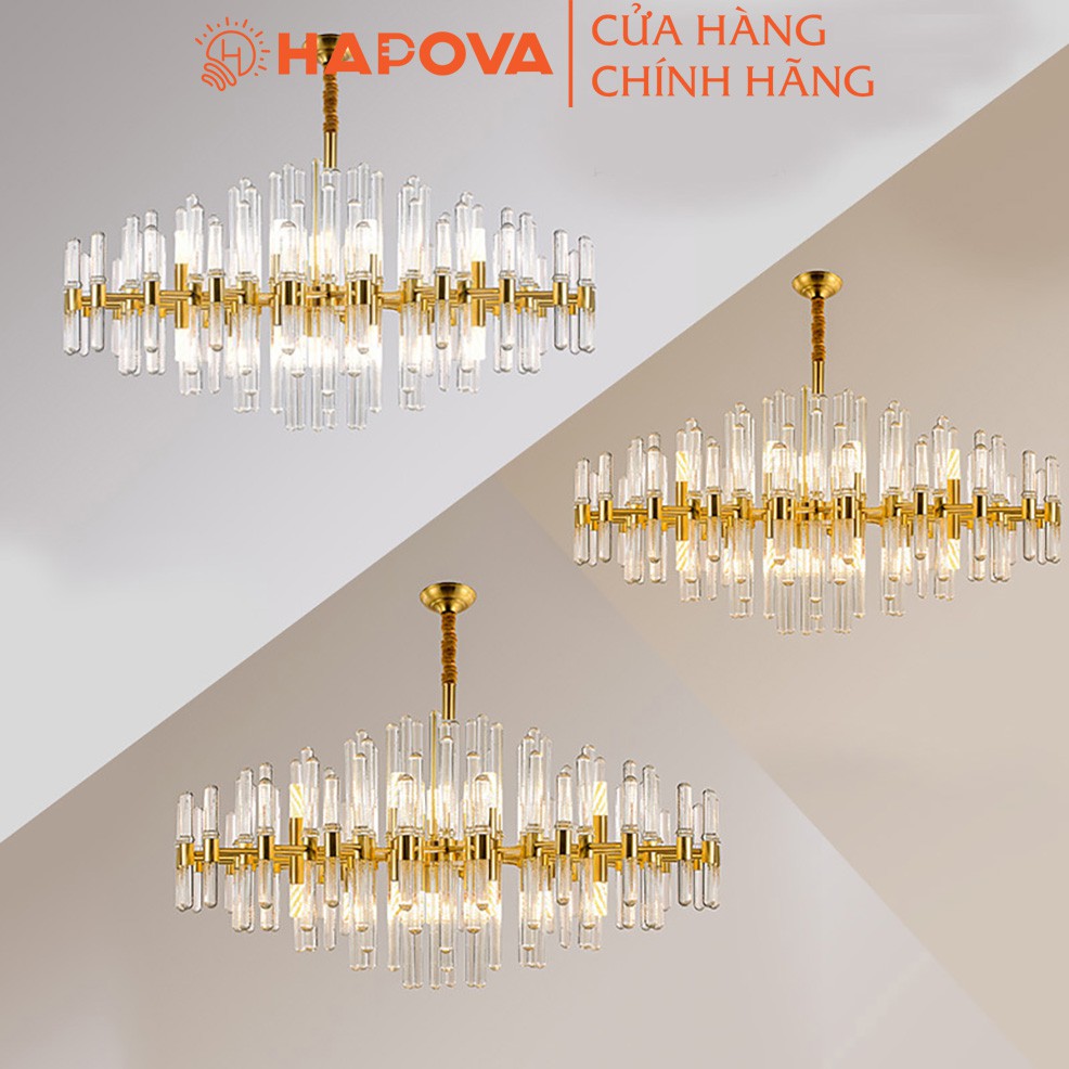 Đèn treo phòng khách pha lê cao cấp HAPOVA LARYS 0967 Kích thước 800mm Tặng bóng E14