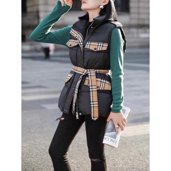 Áo khoác phao gile nữ thắt eo thương hiệu Burberry BBR cao cấp