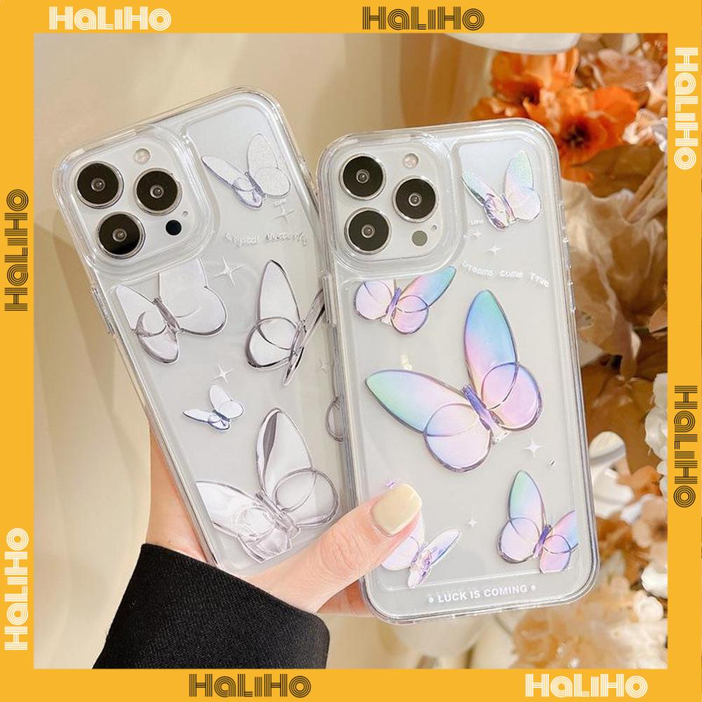 iPhone Case Clear Case Soft Thick TPU Shockproof HD Protection Camera Plating Button Gradient Butterfly For iPhone 13 Pro Max iPhone 12 Pro Max iPhone 11 iPhone 7 Plus