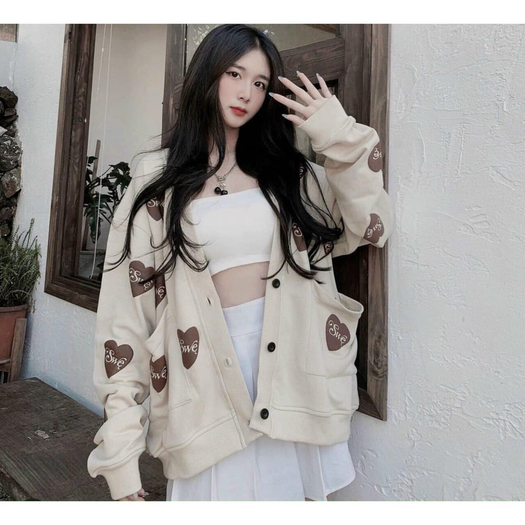 [SIÊU HOT] Khoác Cardigan Nỉ Tim Màu Be Sữa Ulzang samsam4896 | BigBuy360 - bigbuy360.vn