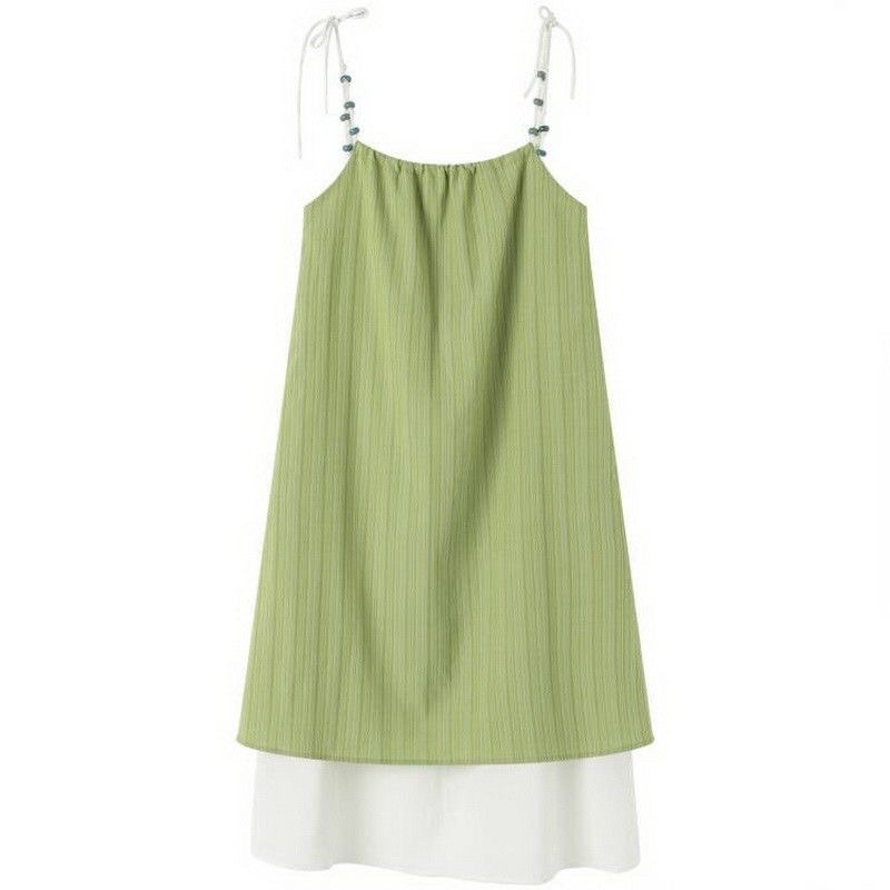 VÁY HAI DÂY XANH NON MIX TRẮNG VẠT VÁY