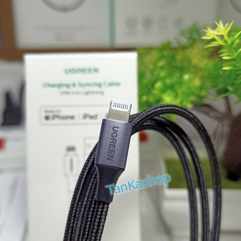 Cáp sạc iPhone Ugreen Lightning Chuẩn MFi , Chip C89 bạc chống cháy chân sạc, Bện dù siêu bền