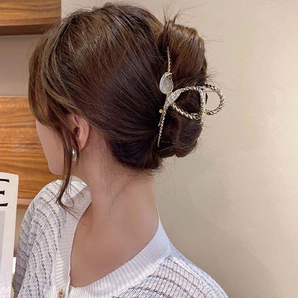 QQMALL Kẹp Tóc Kim Loại Hình Cá Mập Đính Đá Phong Cách Vintage