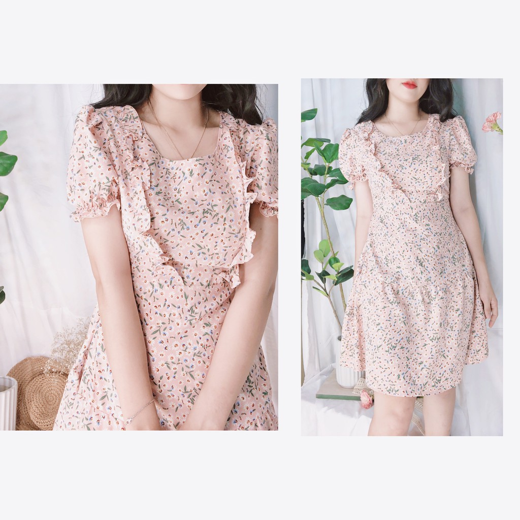 Đầm hoa bèo ngực cực thơ form A