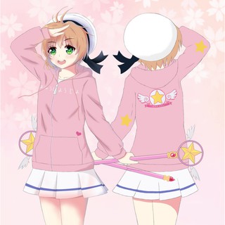 Áo hoodie nữ tay dài in hình hoa đào Lolita Card Captor Sakura