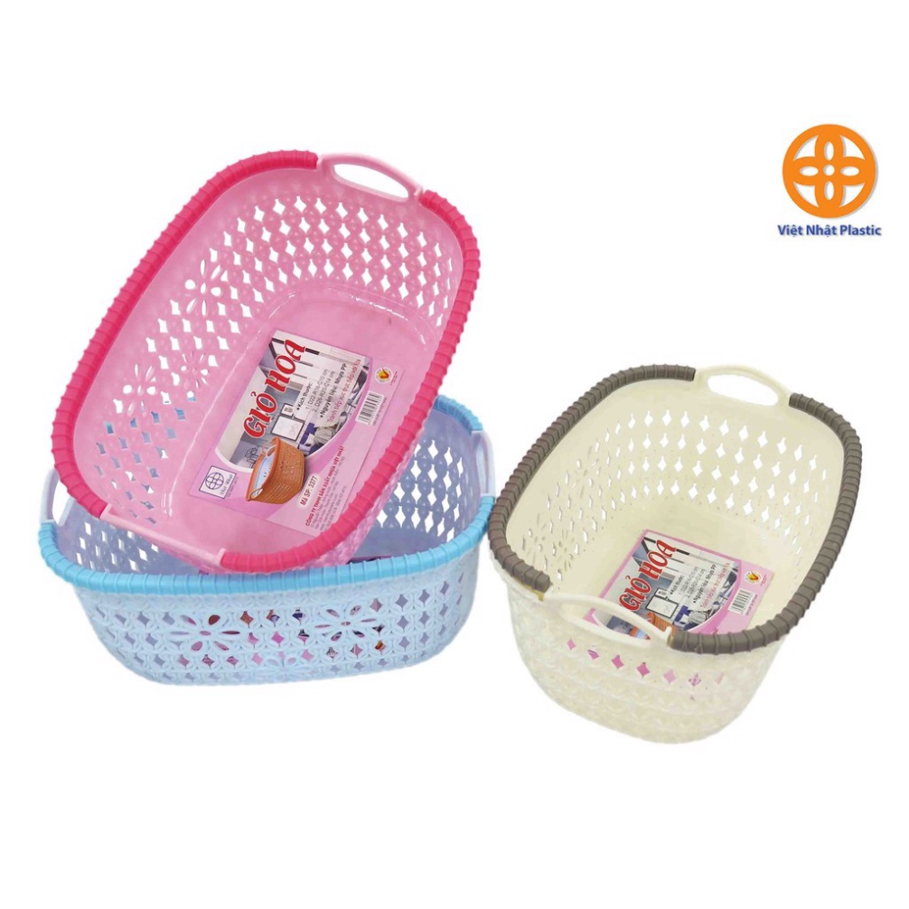 giỏ nhựa đựng đồ đan hoa 2 kích cỡ loại nhỏ, rổ nhựa Việt Nhật 3377