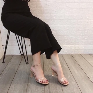 Sandal quai trong gót bọc 5p