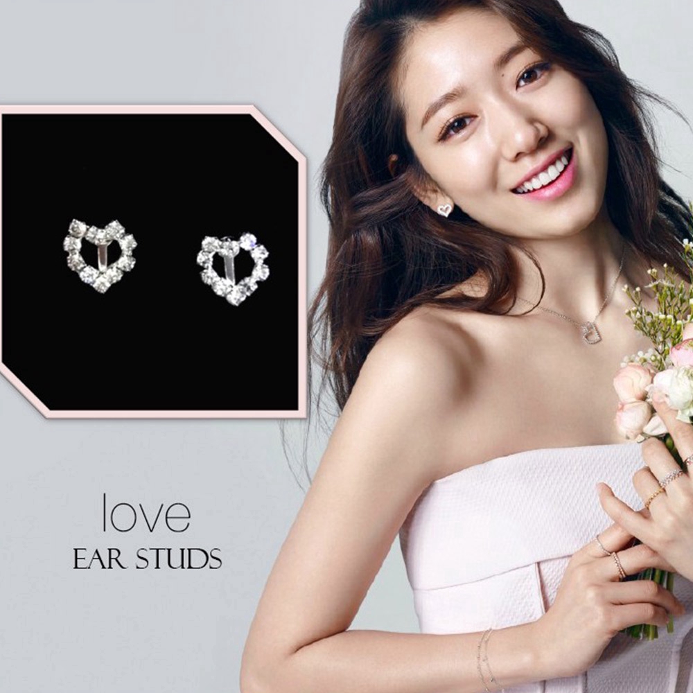 Bông tai hình trái tim pha lê không cần xỏ lỗ thời trang năm mới